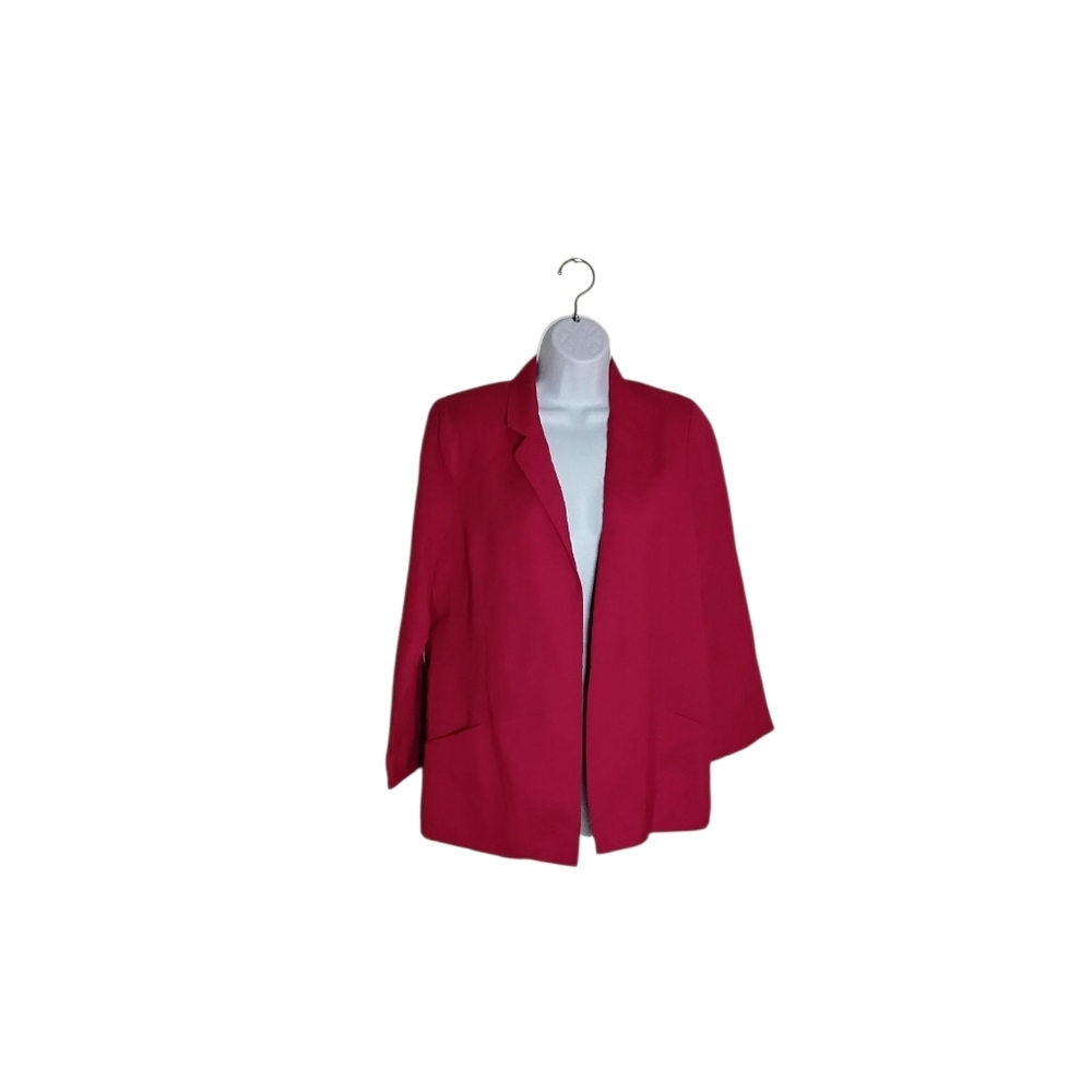 aryn K. Women's M Red Linen Blend Pockets Lined Open Front Blazer Jacket